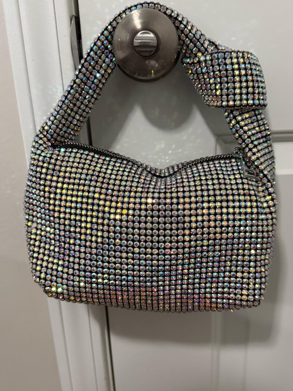 NWOT Rhinestone Knot Handle Hobo Bag AB Crystal Shoulder Purse